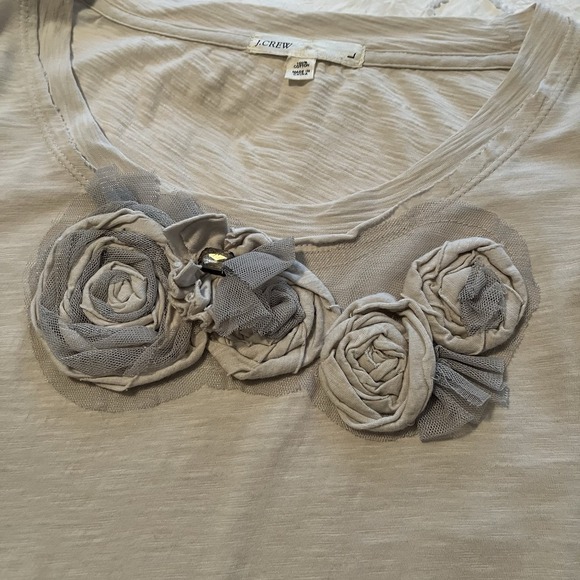 VTG J.Crew Y2k Women's Top Sz Large Floral Appliqué Rhinestone Romantic Poetcore - Picture 3 of 7